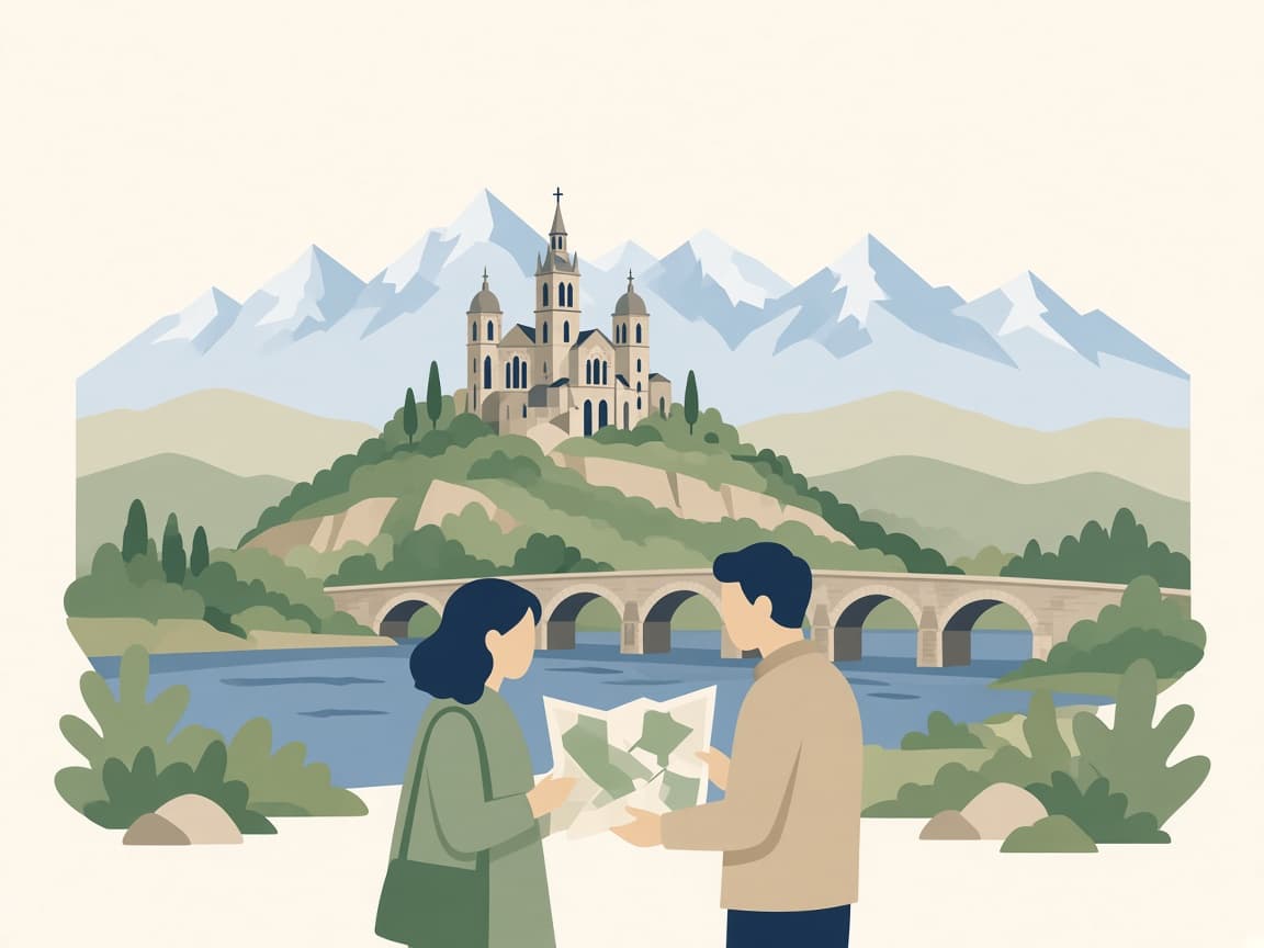 Illustration Auvergne-Rhône-Alpes : colline et fleuve