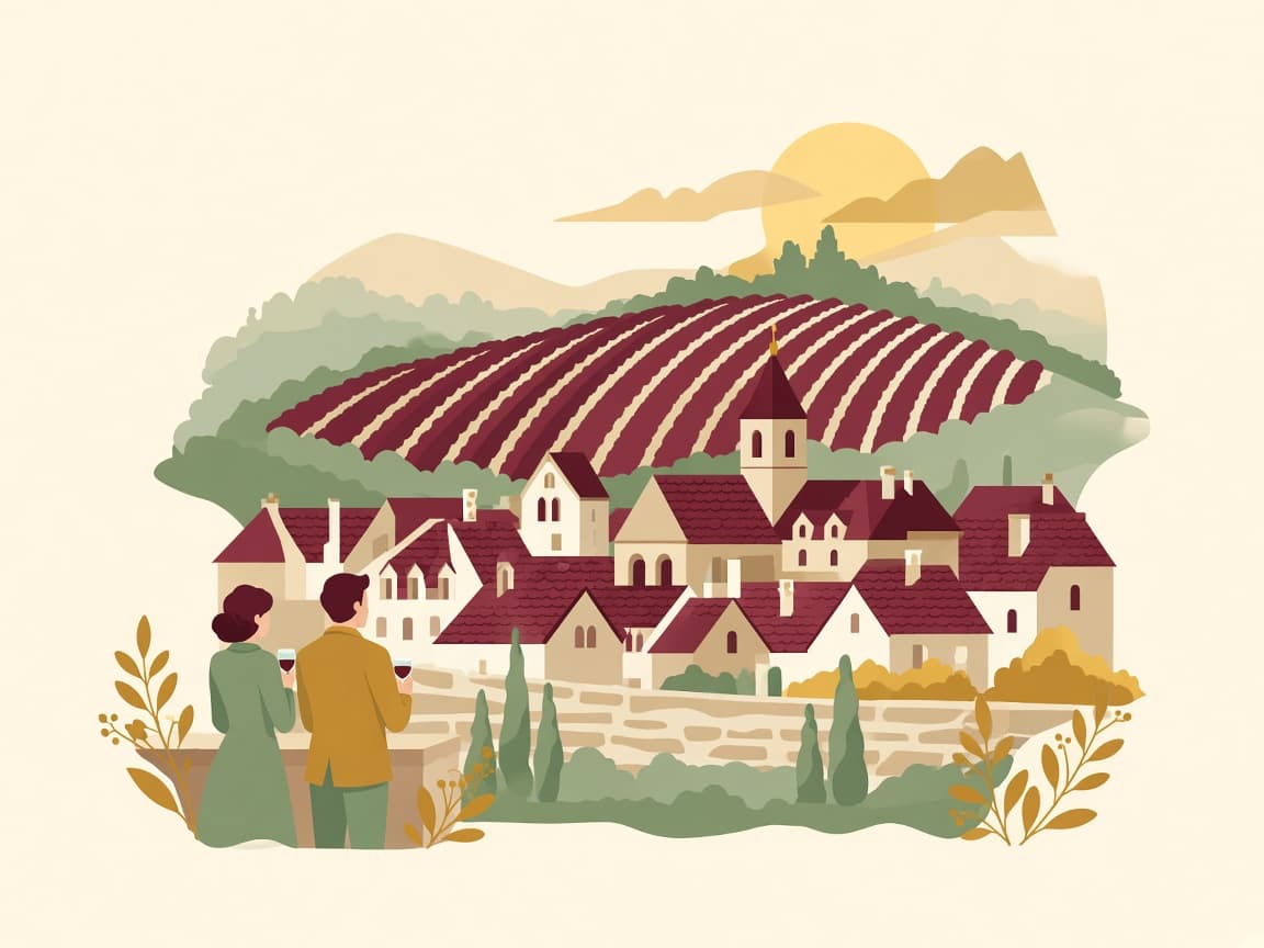 Illustration Bourgogne-Franche-Comté : vignes et toits