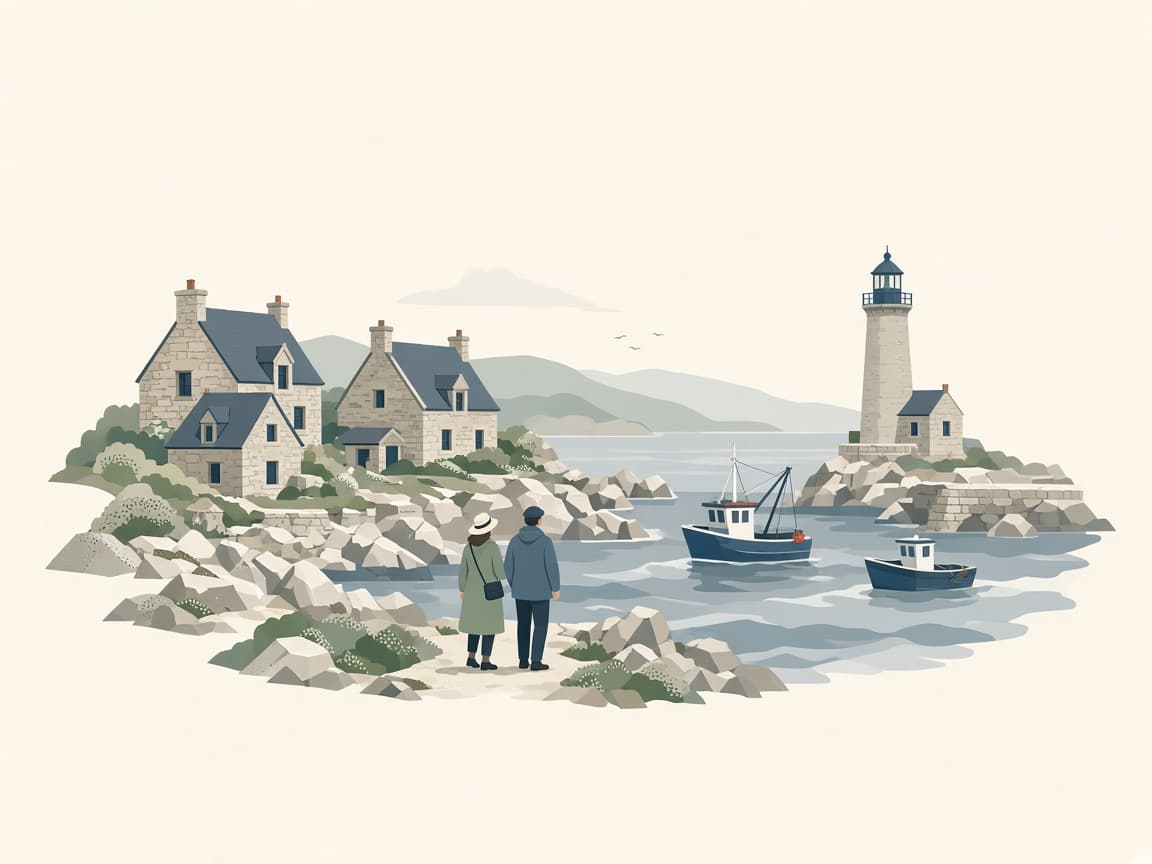 Illustration Bretagne : port et phare