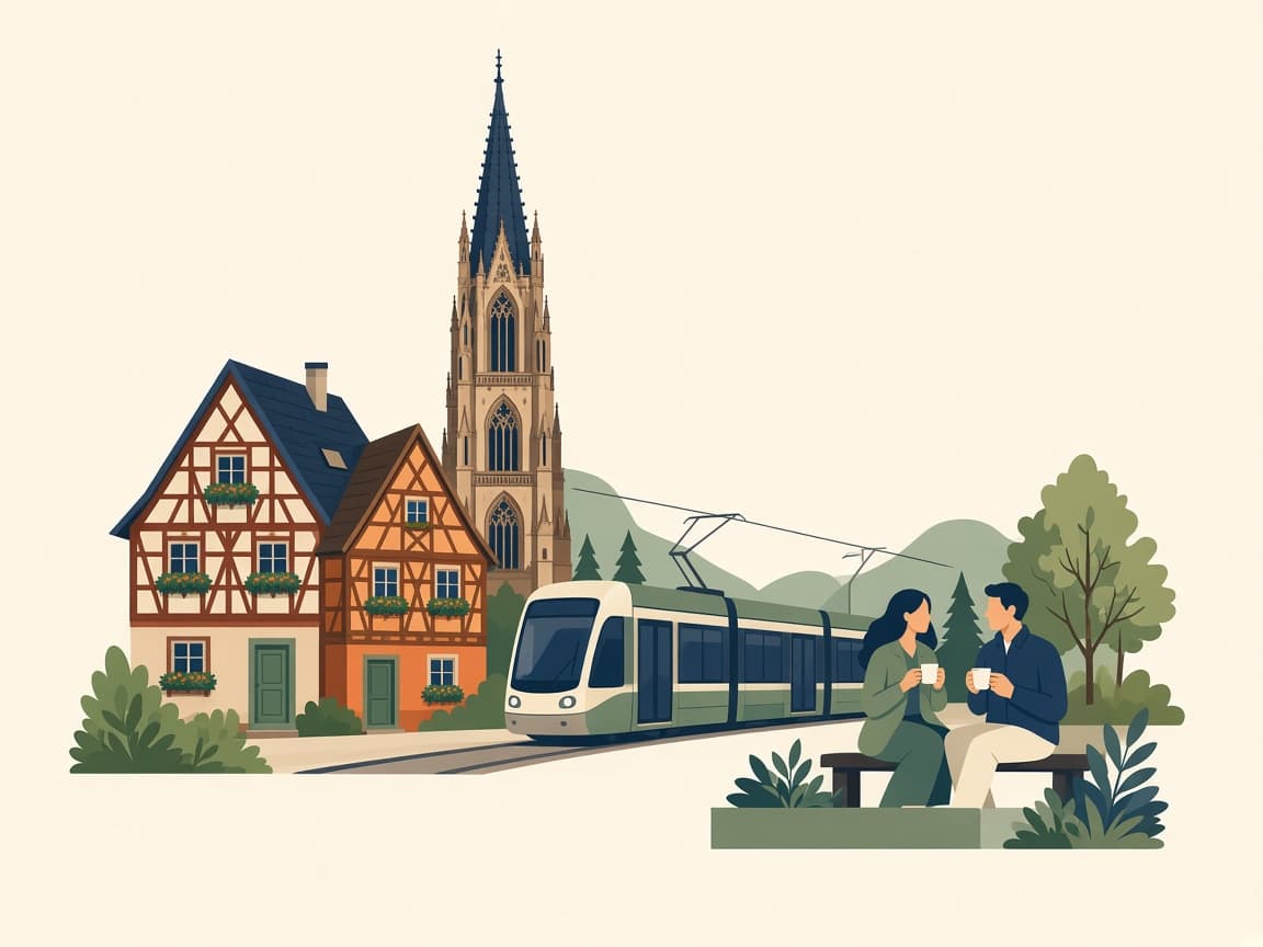 Illustration Grand Est : colombages et tram