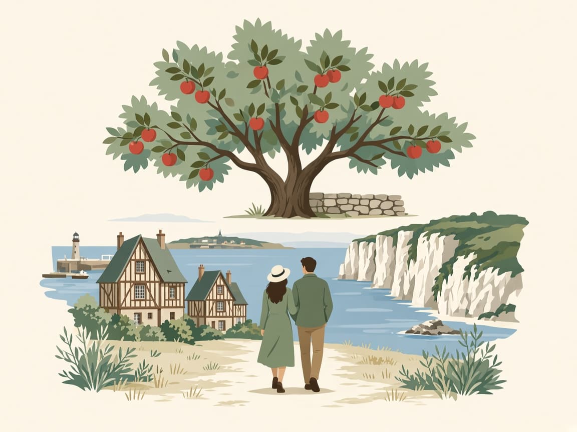 Illustration Normandie : colombages et mer