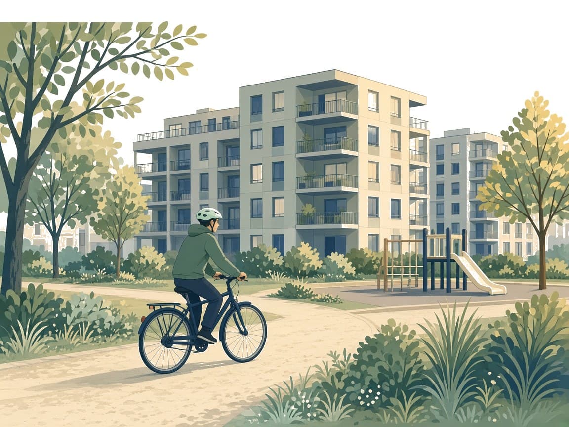 Parc à vélo et quartier neuf