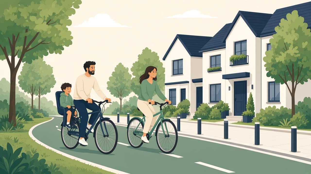 Famille sur une piste cyclable