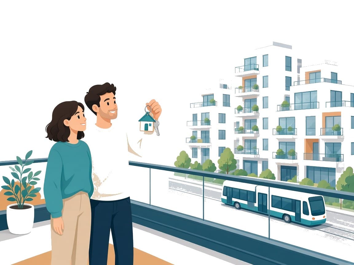 Couple avec les clés sur un balcon