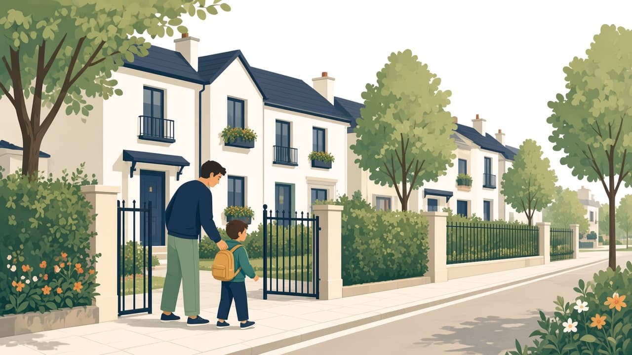 Parent et enfant devant l’école