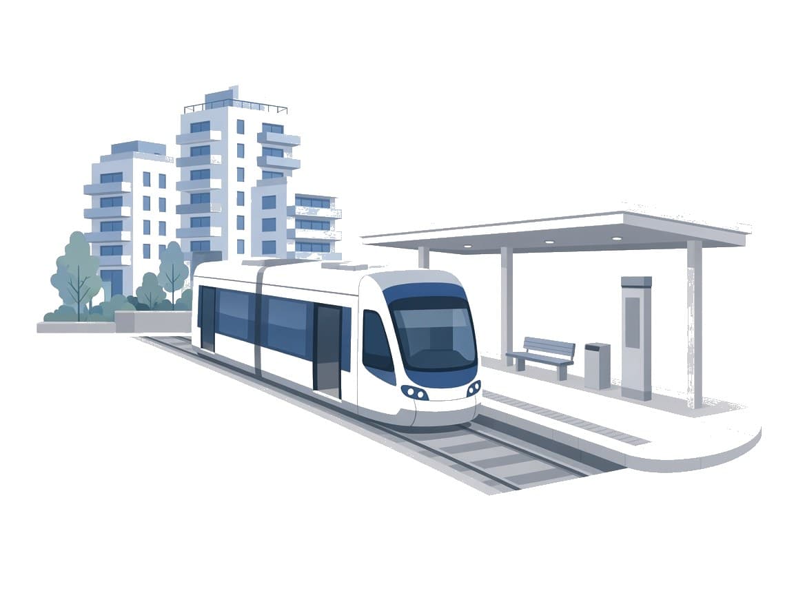 Arrivée en train dans une ville