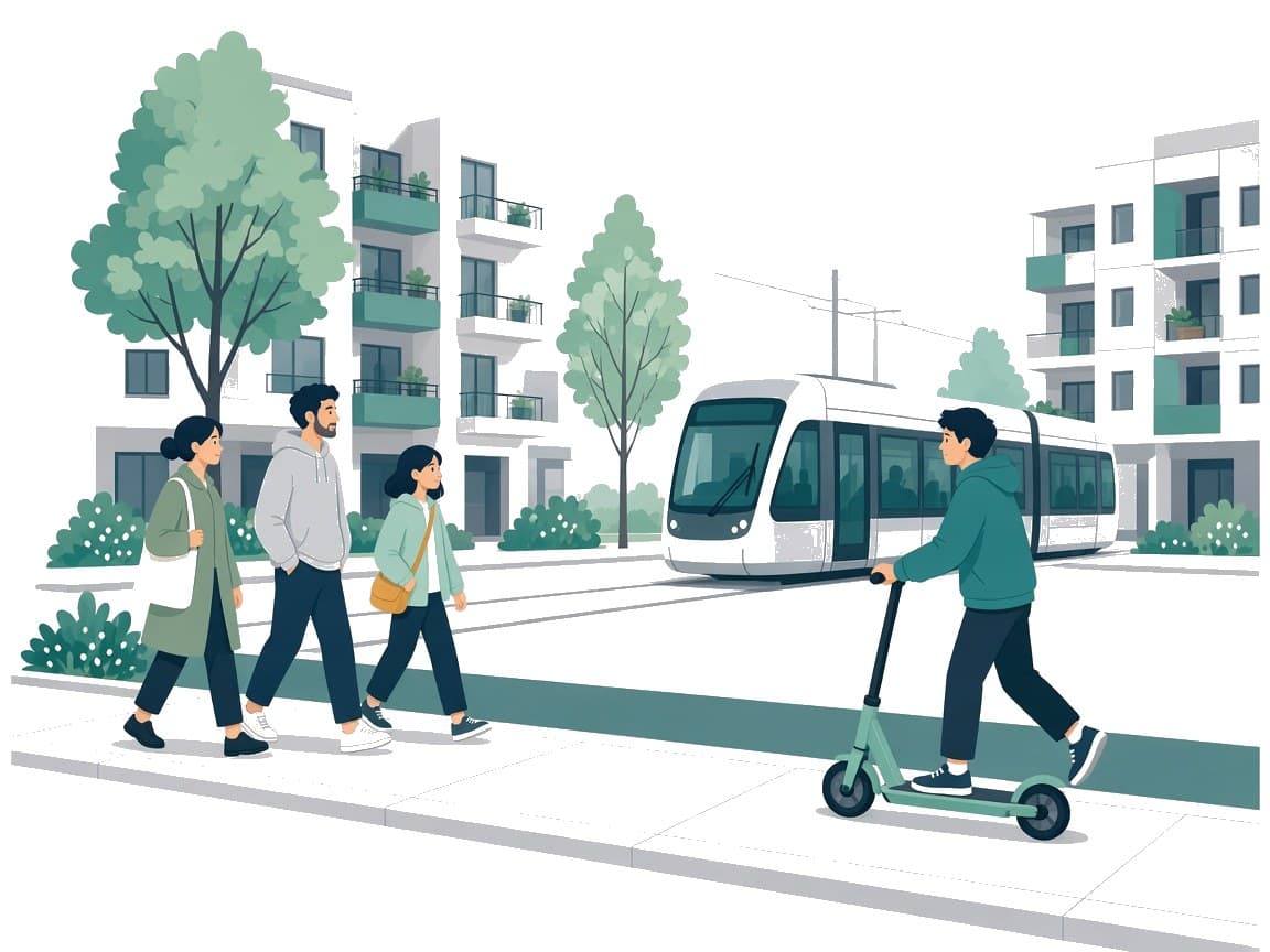 Rue résidentielle neuve et tram