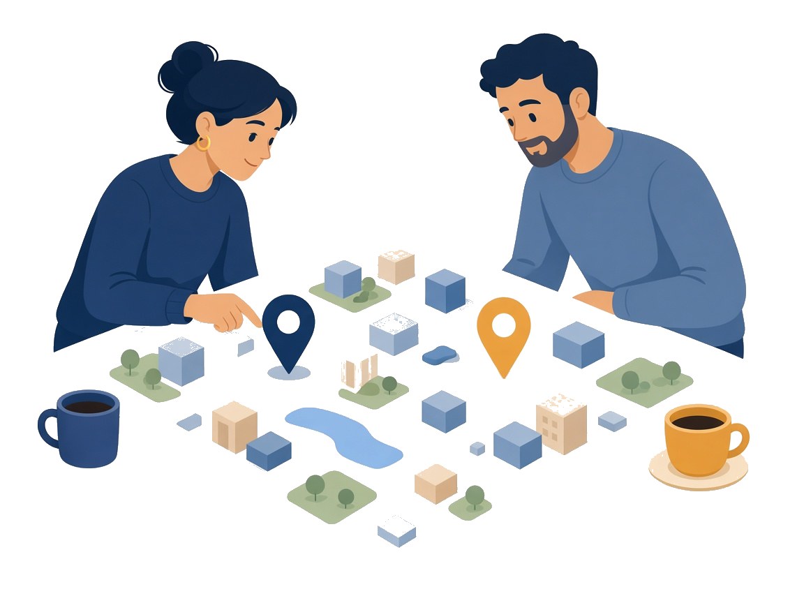 Carte pour choisir entre deux villes